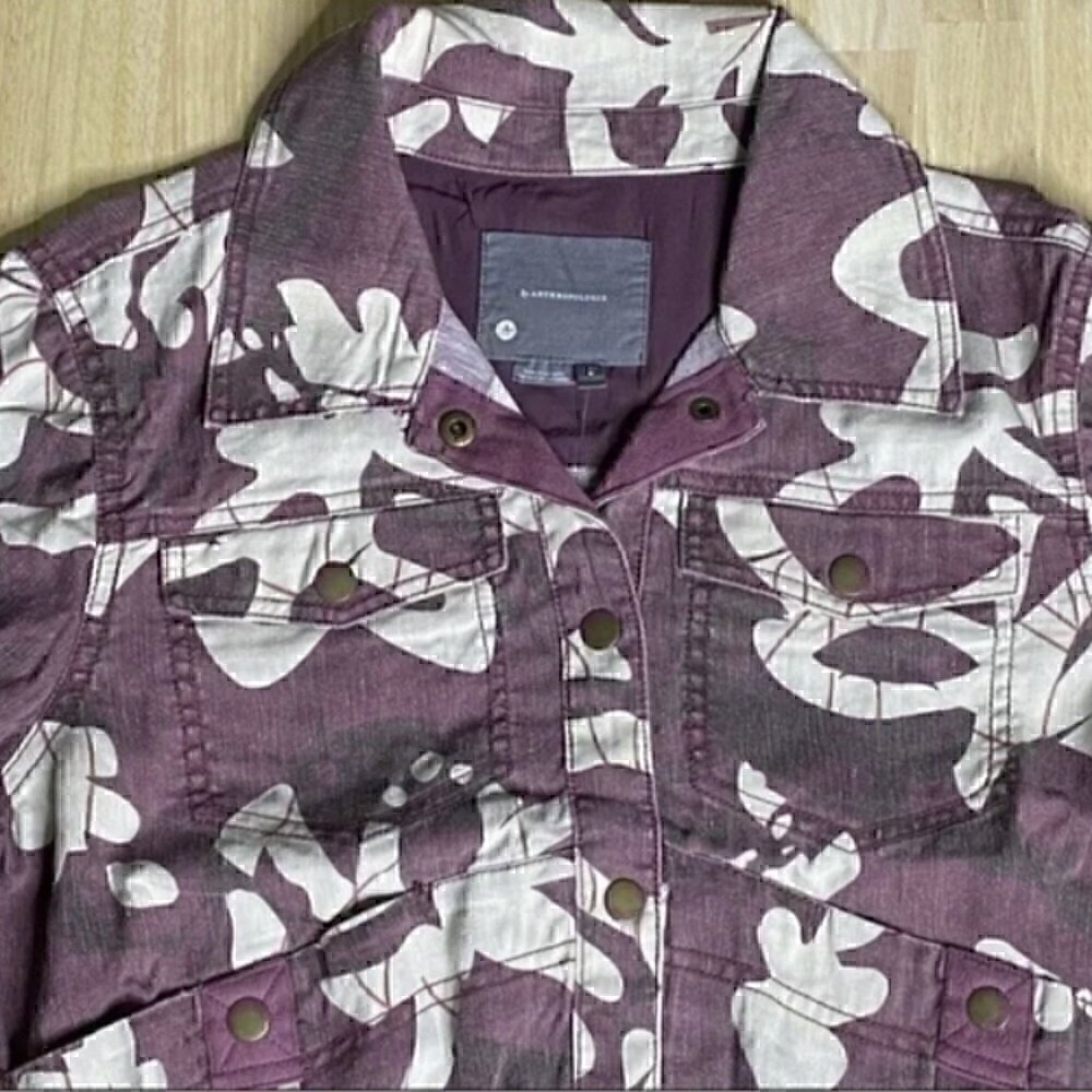 Anthropologie Mags Utility Trucker Jacket Purple Motif - Picture 4 of 11